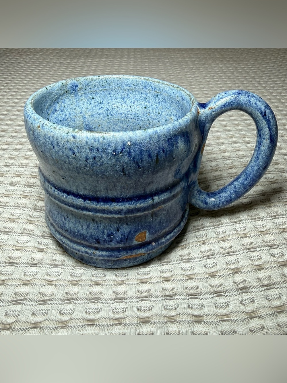 Beautiful Organic Hand Thrown Coffee Cup Mug Blue 3.5” Tall Tea Minimalist